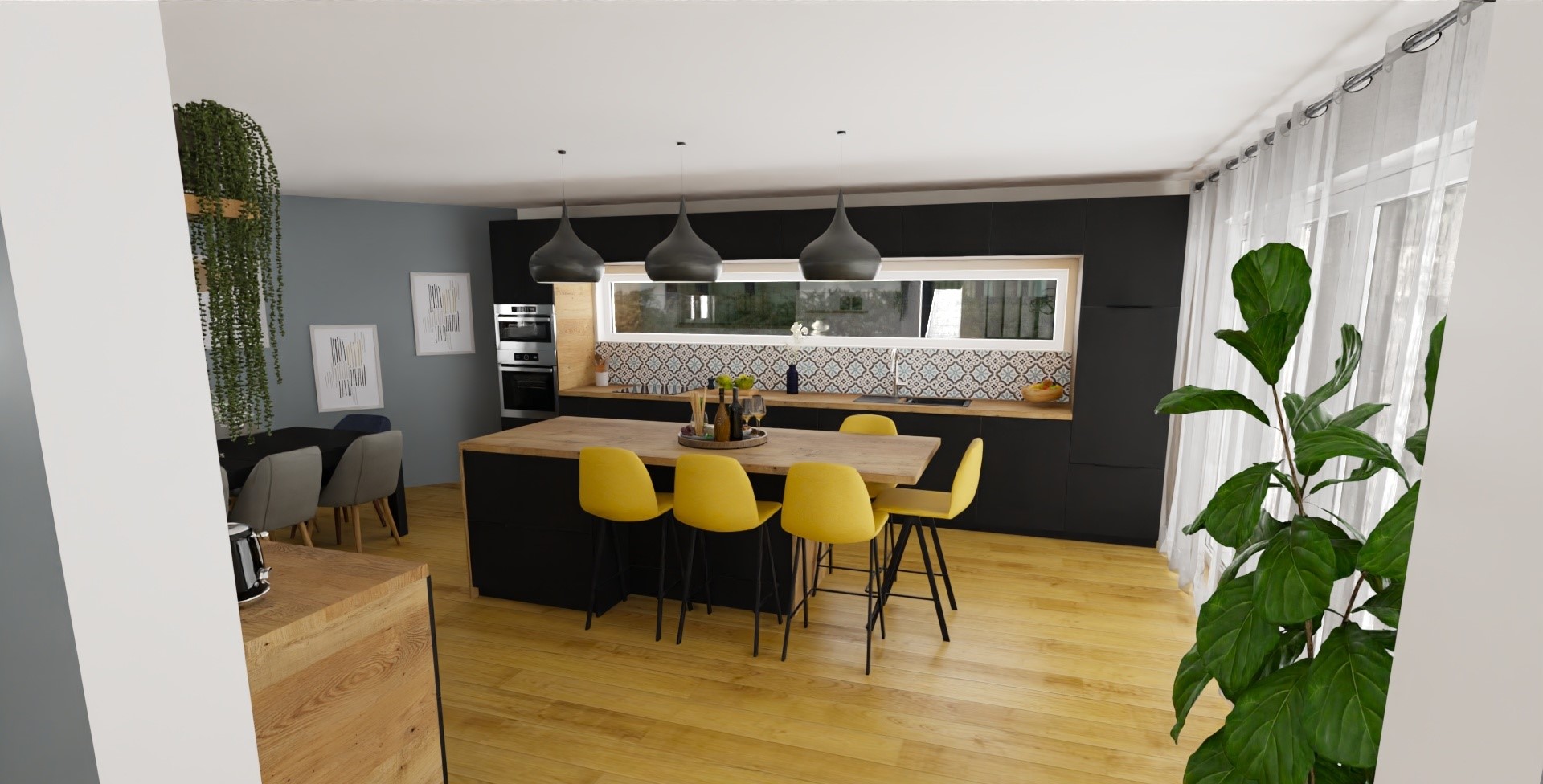 vue cuisine du séjour Espace cuisine, partie extension